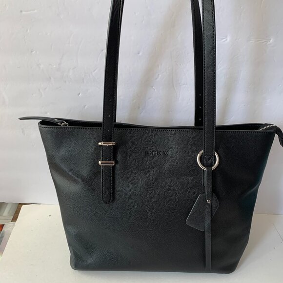 Westbronco Black Vegan Leather Purse Handbag Tote Adj Straps Structured - Picture 1 of 12
